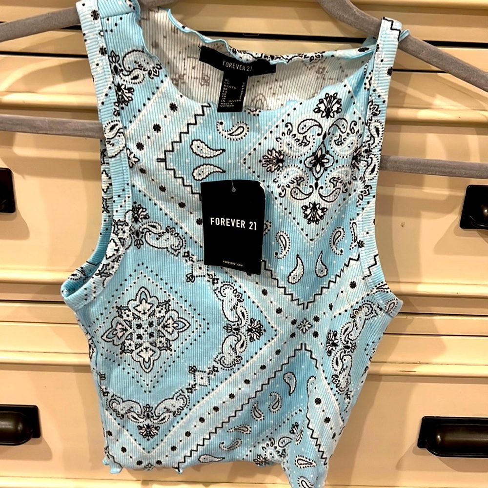 Light blue bandana patterned cropped tank